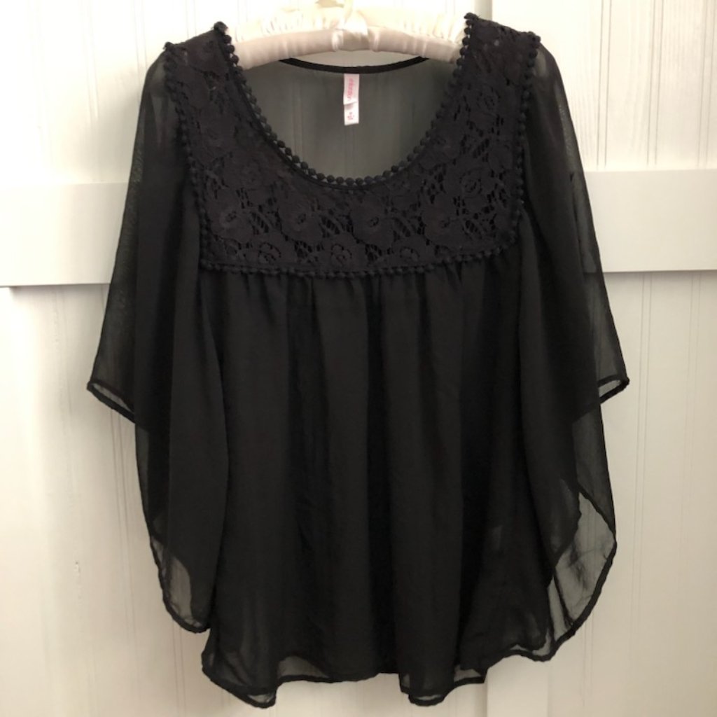 Xhilration Sheer Black Boho Blouse, Size M